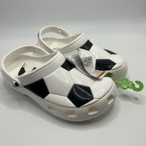 Crocs Kids Soccer Ball Football Futbol Clog Black White 210157-103 Junior 6 NEW